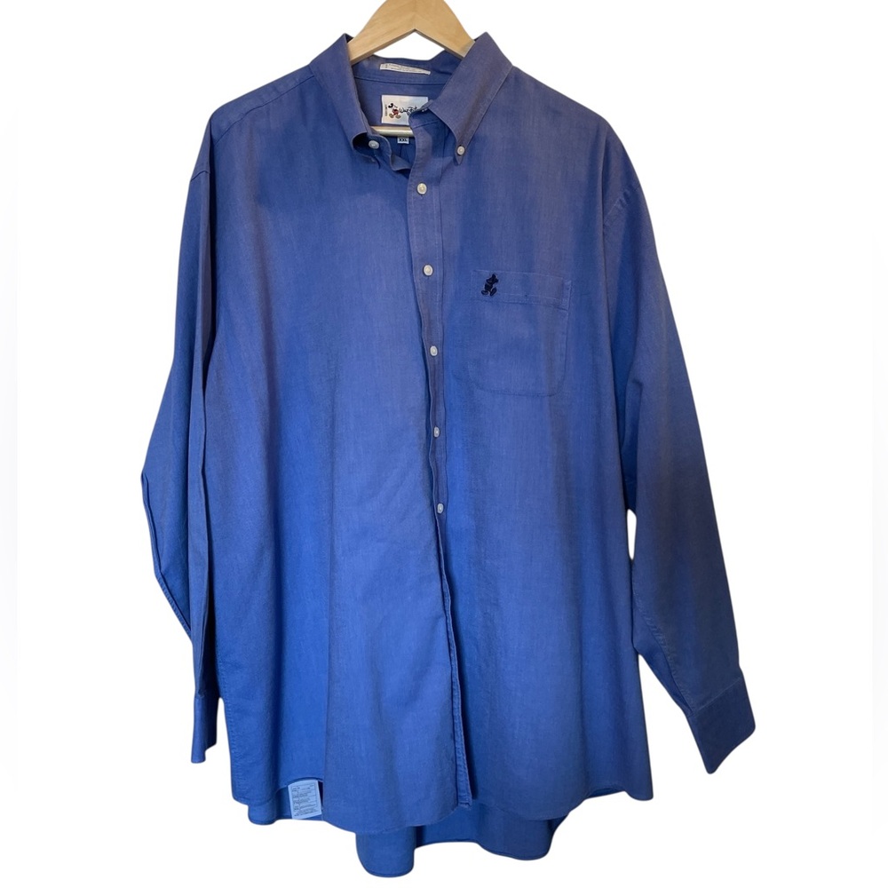 WALT DISNEY WORLD Mickey Mouse Logo Blue Button Down Long Sleeve  Shirt - Sz XXL